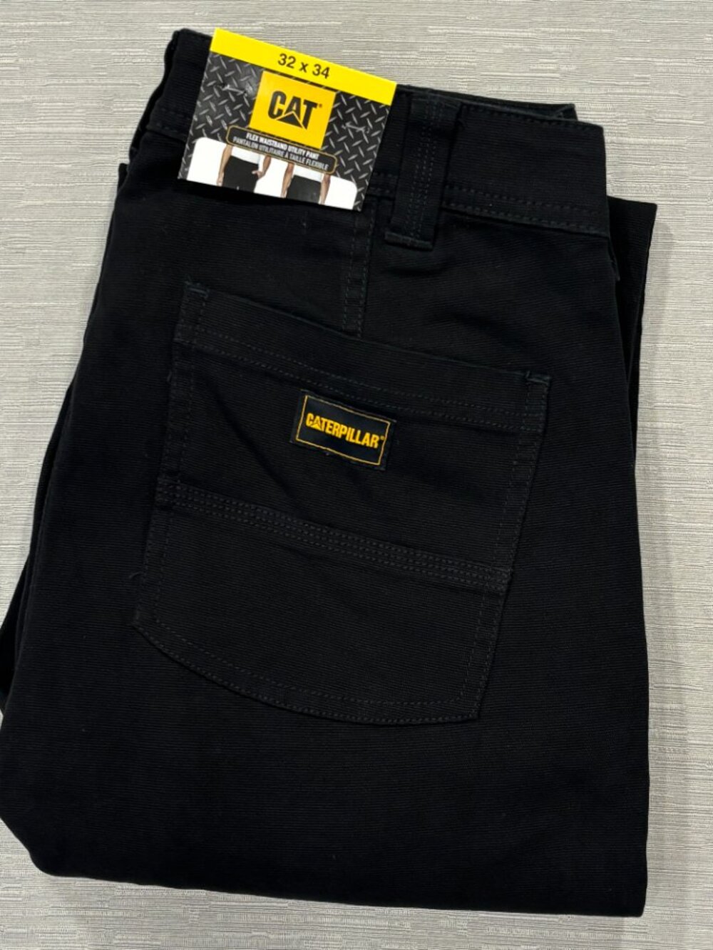 CAT Caterpillar Utility Work Pants Mens 32 x 34 Black Flex Waistband Cell Pocket